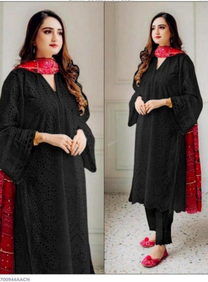 3 PCS WOMENS UNSTITCHED EMBROIDERED SUIT .