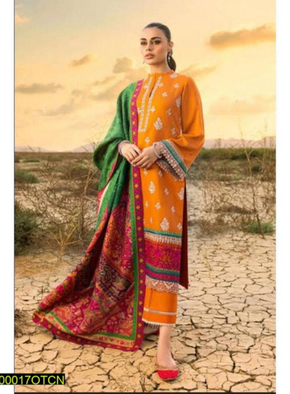 3 PCS WOMENS UNSTITCHED EMBROIDERED SUIT .