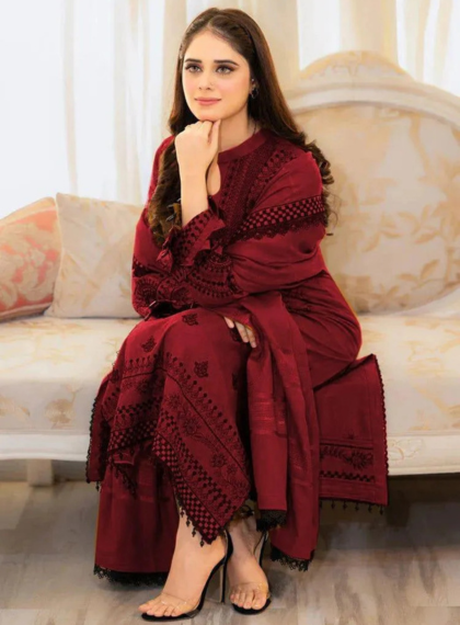 CJM-509 Luxury 3pc Unstitched Dhanak embroidered suit