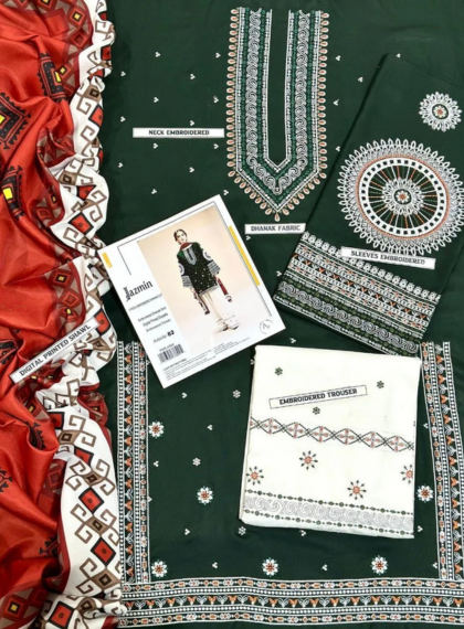 JAZMIN JM-389 ARTISAN-EDGE 3PC UNSTITCHED EMB SUI