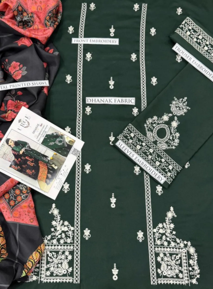 VXN-409 Elegant 3pc Unstitched embroidered suit .