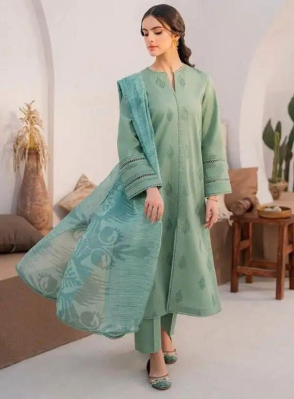 HJP-265 Designer 3pc Unstitched Dhanak embroidered suit .