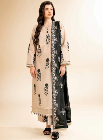 ZE-RJ204 Luxury 3pc Unstitched printed suit .