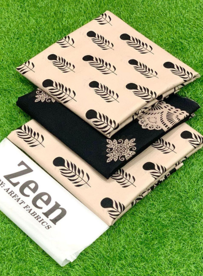 ZE-RJ204 Luxury 3pc Unstitched printed suit .