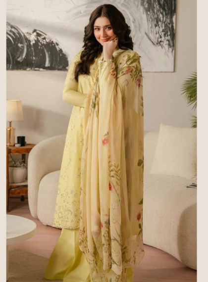 AXW-118 Classic 3pc Unstitched Dhanak embroidered suit .