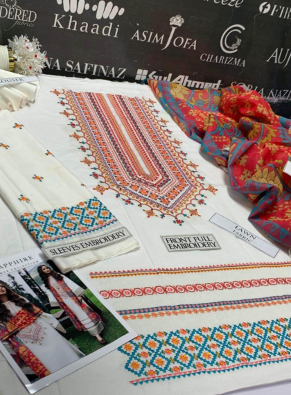 QRT-517 Luxury 3pc Unstitched Dhanak embroidered suit .