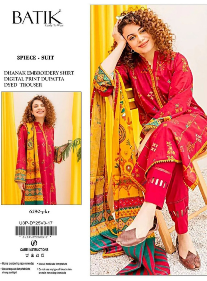 BAT-RM204 Luxury 3pc Unstitched Collection embroidered suit .