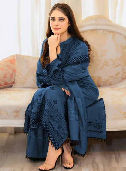 Prime 326 Winter Unstitched 3pc Set embroidered suit .