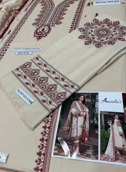 ANEELA'S  AS-608 Artful 3pc Unstitched Dhanak Embroidered Suit