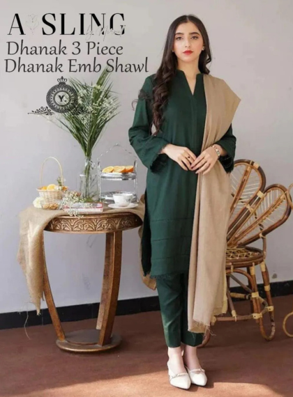 ASLING AS-101 HANDWORK 3PC UNSTITCHED DHANAK EMB SUIT