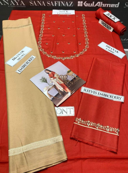 ASLING AS-118 FINESSE 3PC UNSTITCHED DHANAK EMB SUIT