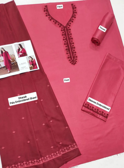 ASLING AS-134 GRANDEUR 3PC UNSTITCHED DHANAK EMB SUIT