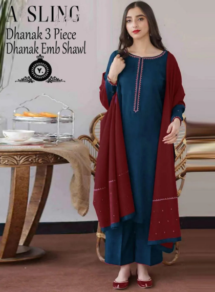 ASLING AS-204 STATELY 3PC UNSTITCHED DHANAK EMB SUIT