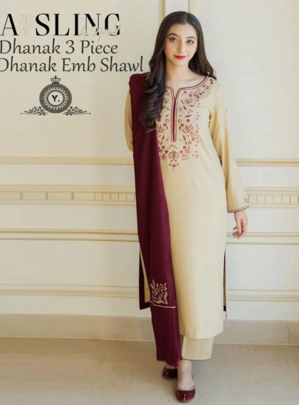 ASLING AS-248 ELABORATE 3PC UNSTITCHED DHANAK EMB SUIT