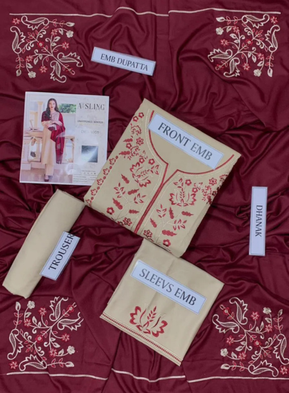 ASLING AS-248 ELABORATE 3PC UNSTITCHED DHANAK EMB SUIT