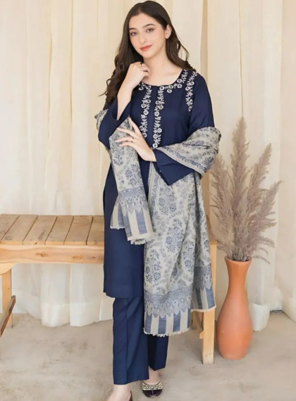 SLING AS-291 DISTINCTIVE 3PC UNSTITCHED DHANAK EMB SUIT