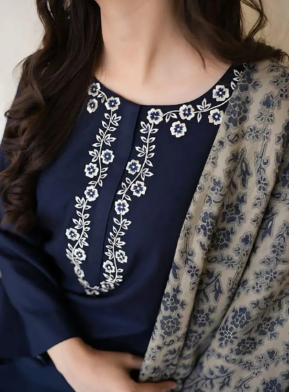 SLING AS-291 DISTINCTIVE 3PC UNSTITCHED DHANAK EMB SUIT