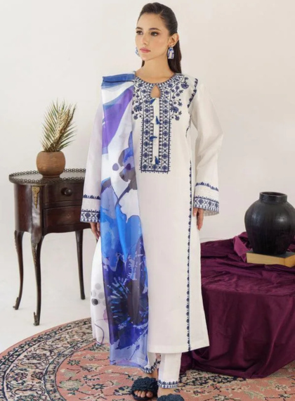 URGE UR-347 CONTEMPORARY-FORM 3PC UNSTITCHED EMB SUIT