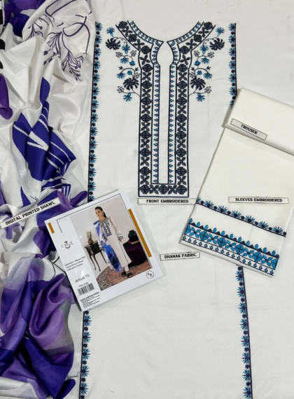 URGE UR-347 CONTEMPORARY-FORM 3PC UNSTITCHED EMB SUIT