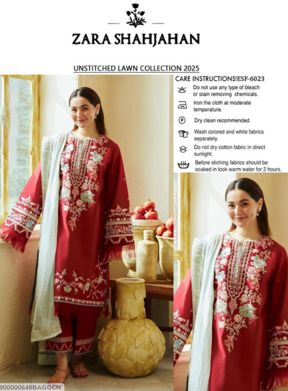 3 PCS WOMENS UNSTITCHED EMBROIDERED SUIT .