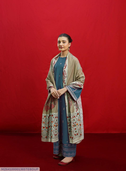 3 PCS WOMENS UNSTITCHED EMBROIDERED SUIT .