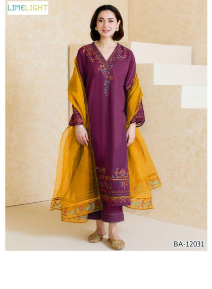 3 PCS WOMENS UNSTITCHED EMBROIDERED SUIT .