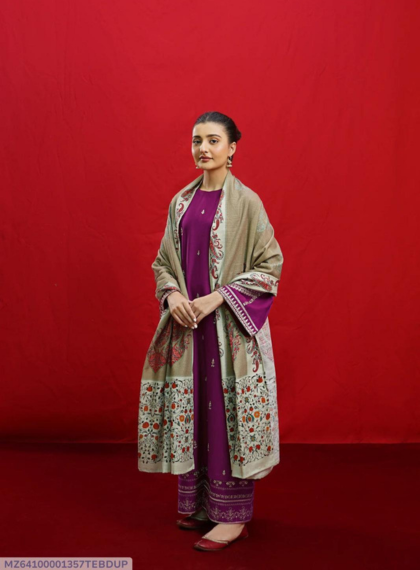 3 PCS WOMENS UNSTITCHED EMBROIDERED SUIT .