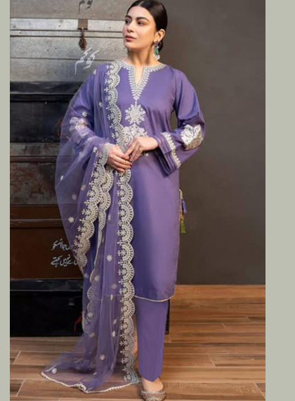 3 PCS WOMENS UNSTITCHED EMBROIDERED SUIT .