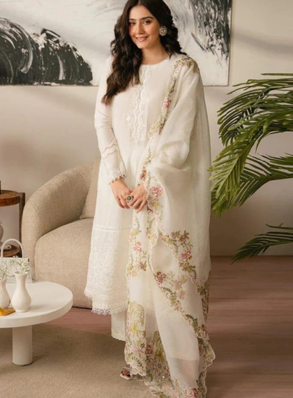 3 PCS WOMENS UNSTITCHED EMBROIDERED SUIT .