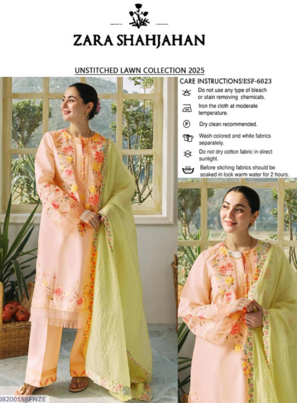 3 PCS WOMENS UNSTITCHED EMBROIDERED SUIT .