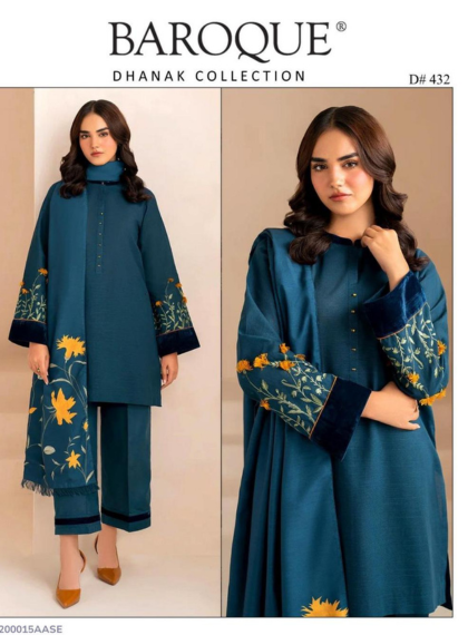 3 PCS WOMENS UNSTITCHED EMBROIDERED SUIT .