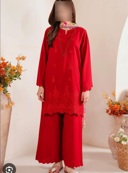3 PCS WOMENS UNSTITCHED EMBROIDERED SUIT .