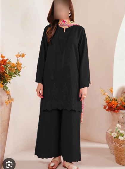 3 PCS WOMENS UNSTITCHED EMBROIDERED SUIT .
