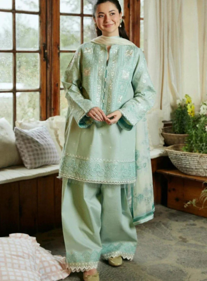 ]3 PCS WOMENS UNSTITCHED EMBROIDERED SUIT .