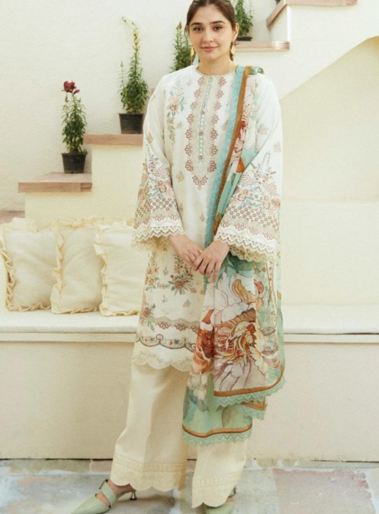 3 PCS WOMENS UNSTITCHED EMBROIDERED SUIT .