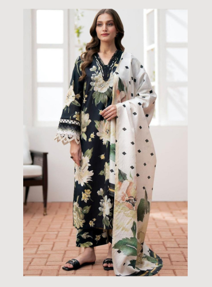3 PCS WOMENS UNSTITCHED EMBROIDERED SUIT .