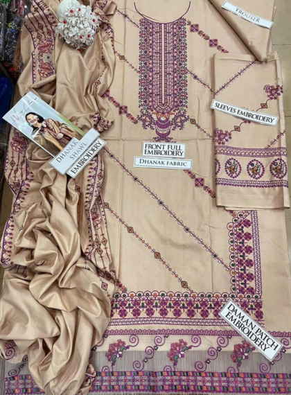 MJC-684 Timeless 3pc Unstitched Dhanak Embroidered Suit