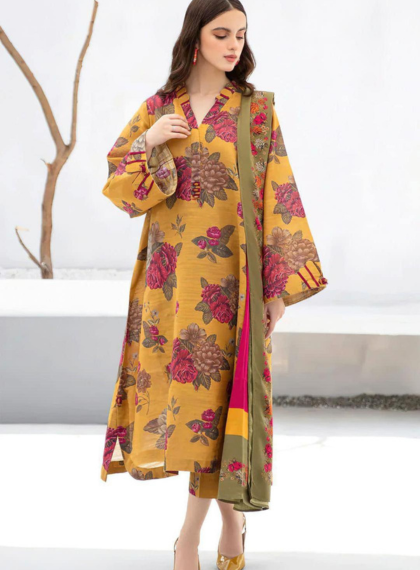3 PCS WOMENS UNSTITCHED PRINTED SUIT .