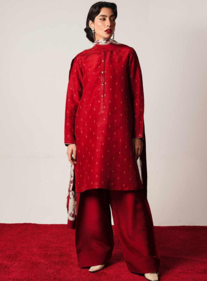 3 PCS WOMENS UNSTITCHED EMBROIDERED SUIT .