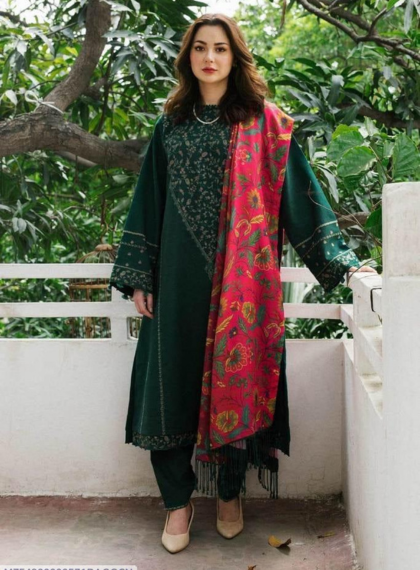 3 PCS WOMENS UNSTITCHED EMBROIDERED SUIT .