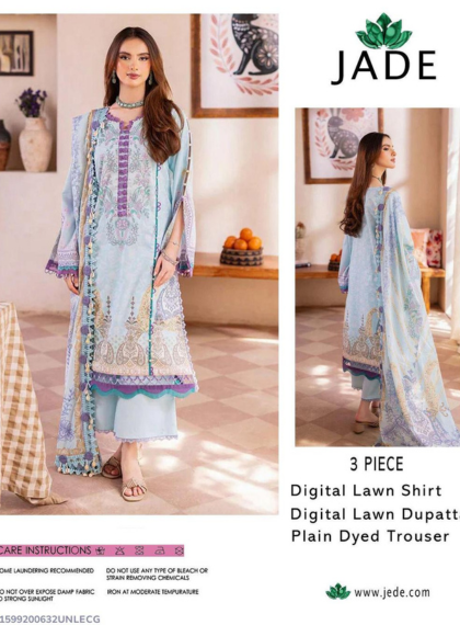 3 PCS WOMENS UNSTITCHED EMBROIDERED SUIT .