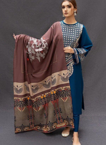 3 PCS WOMENS UNSTITCHED EMBROIDERED SUIT .
