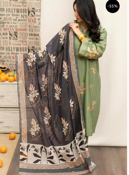 3 PCS WOMENS UNSTITCHED EMBROIDERED SUIT ,
