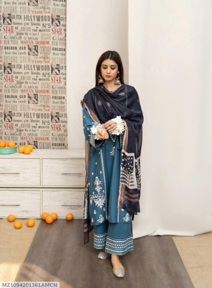 3 PCS WOMENS UNSTITCHED EMBROIDERED SUIT