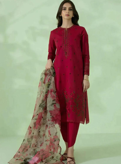 3 PCS WOMENS UNSTITCHED EMBROIDERED SUIT