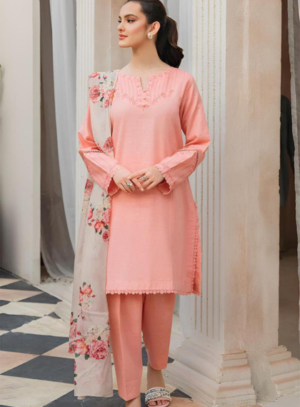 3 PCS WOMENS UNSTITCHED EMBROIDERED SUIT.