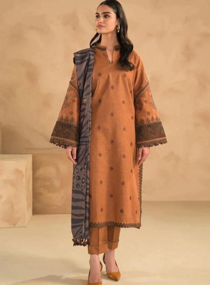 3 PCS WOMENS UNSTITCHED EMBROIDERED SUIT .
